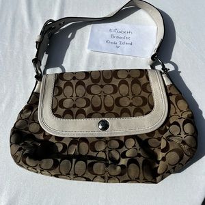 Coach SOHO PLEATED JACQUARD LOGO MONOGRAM SHOULDER BAG F13739 used condition